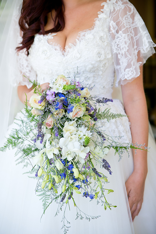  Purple White Blue Cascade Bouquet // The Picturess photography // Styled by Pretty in Stains // via www.ConfettiDaydreams.com // 