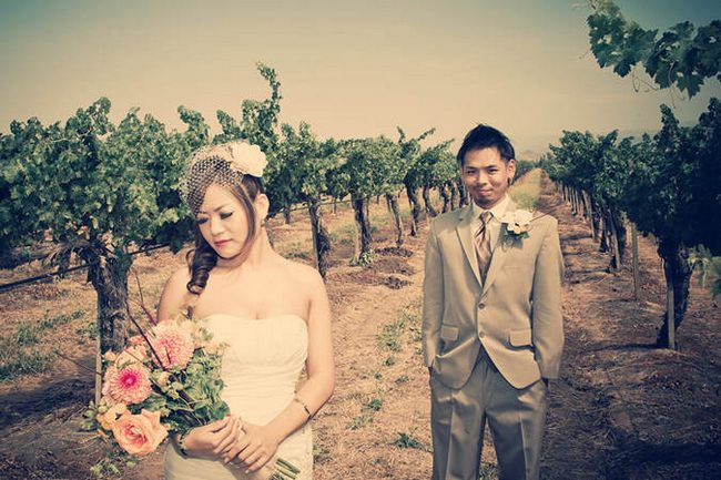 Pink and Peach Summer Vineyard Vintage Wedding