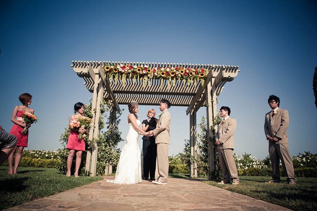 Pink and Peach Summer Vineyard Vintage Wedding