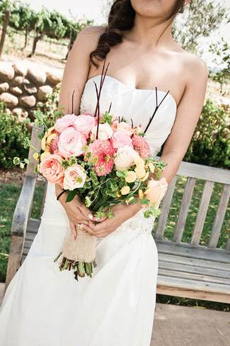 Pink and Peach Summer Vineyard Vintage Wedding