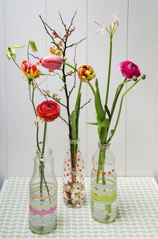DIY Washi Tape Flower Bottle Vases