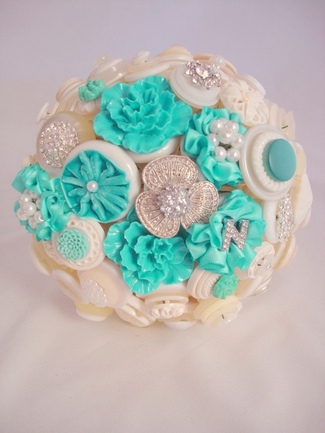 Heirloom Blue Button Brooch Bouquet