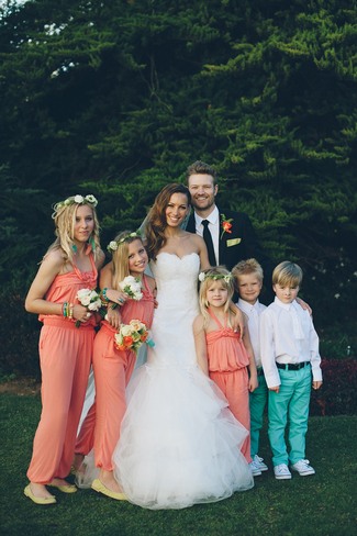 peach and turquoise bridesmaid dresses