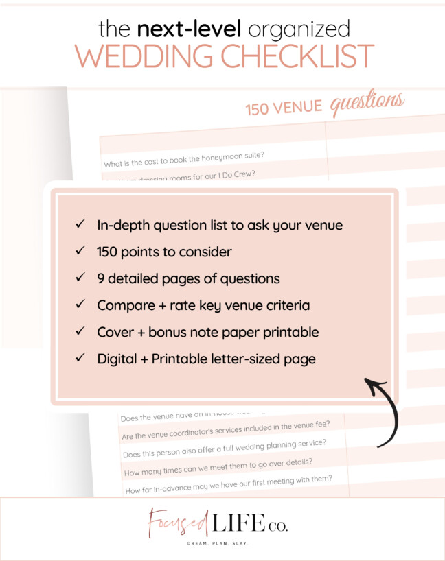 Epic 150 Question Wedding Venue Checklist {Ultimate Detailed Printable}