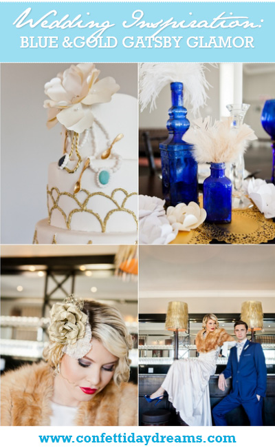 Oh Great Gatsby Blue and Gold Wedding Inspiration Styled Shoot
