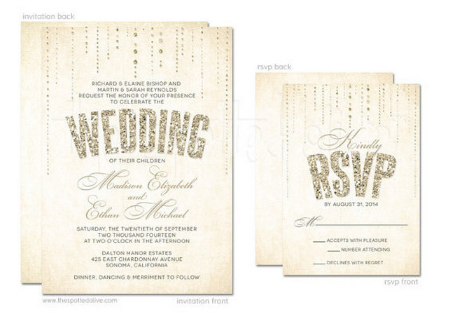 Glitter Wedding Invitation and RSVP Card