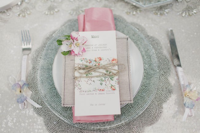 Place Setting Outdoor Tablescape // Blush and Sparkle Fifties Inspired Countryside Wedding in the Countryside // Kirsty-Lyn Jameson Photography  // Gibson Bespoke // ConfettiDaydreams.com Wedding Blog