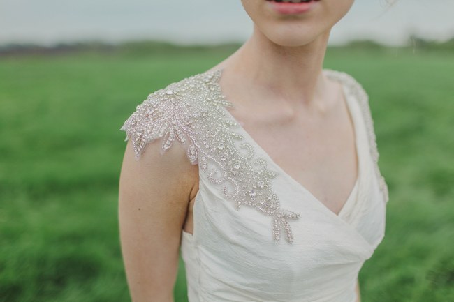 Amazing beaded shoulder detail // Blush and Sparkle Fifties Inspired Countryside Wedding in the Countryside // Kirsty-Lyn Jameson Photography  // Gibson Bespoke // ConfettiDaydreams.com Wedding Blog