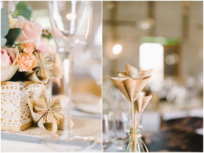 Paper Flower Wedding Reception Decor :: Pretty paper Flower, Rustic Blush Farm Wedding :: South Africa :: Louise Vorster Photography :: Seen on ConfettiDaydreams.com