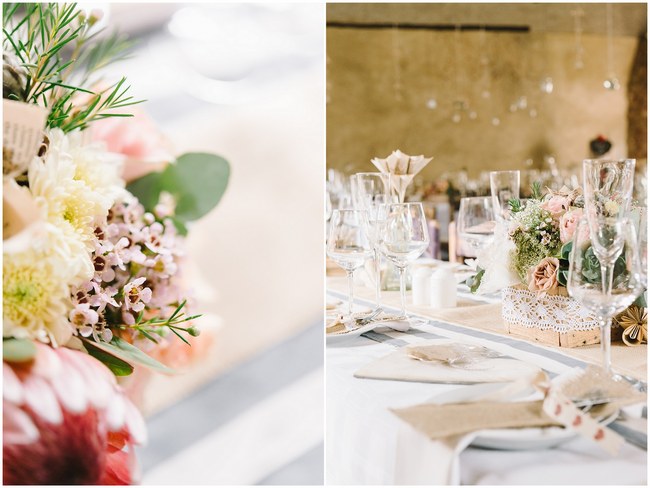 Wedding Reception Decor :: Pretty paper Flower, Rustic Blush Farm Wedding :: South Africa :: Louise Vorster Photography :: Seen on ConfettiDaydreams.com