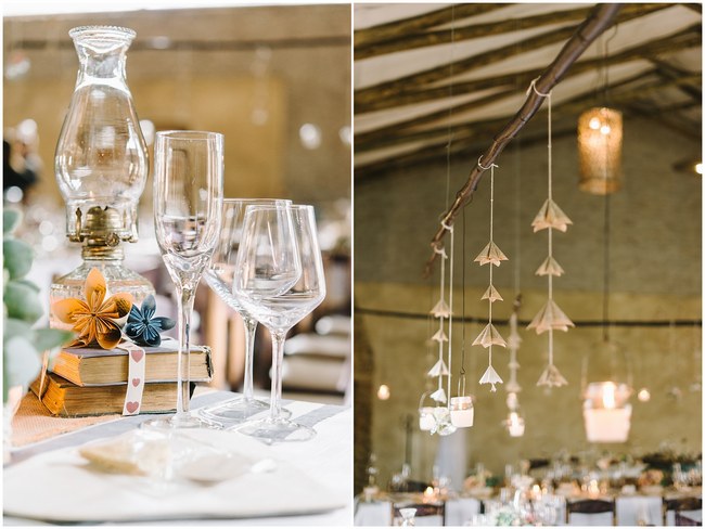 Wedding Reception Decor :: Pretty paper Flower, Rustic Blush Farm Wedding :: South Africa :: Louise Vorster Photography :: Seen on ConfettiDaydreams.com