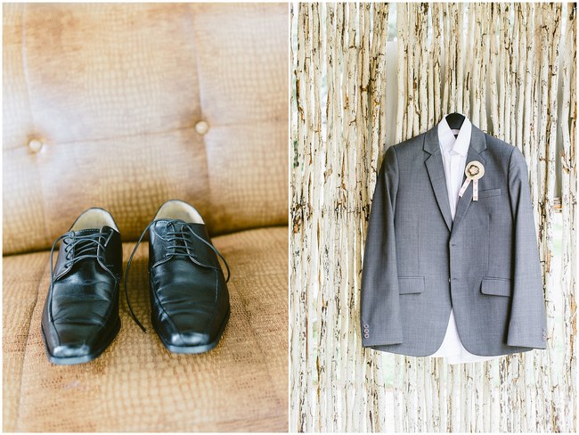 Grey Grooms Attire  :: Pretty paper Flower, Rustic Blush Farm Wedding :: South Africa :: Louise Vorster Photography :: Seen on ConfettiDaydreams.com