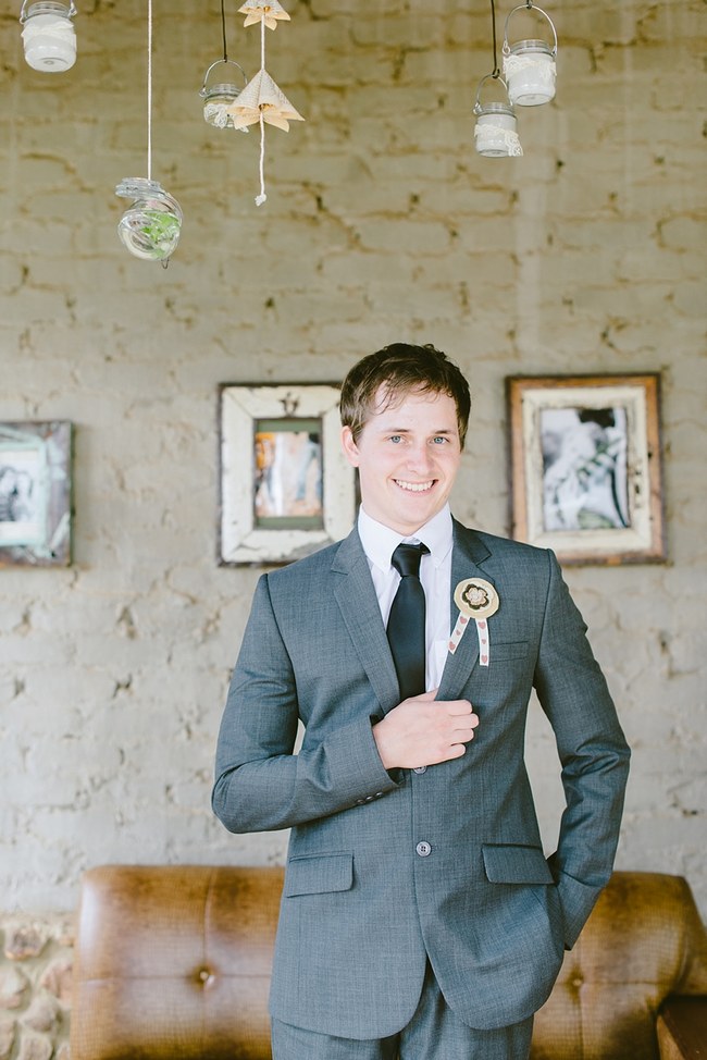 Grey Grooms attire  :: Pretty paper Flower, Rustic Blush Farm Wedding :: South Africa :: Louise Vorster Photography :: Seen on ConfettiDaydreams.com