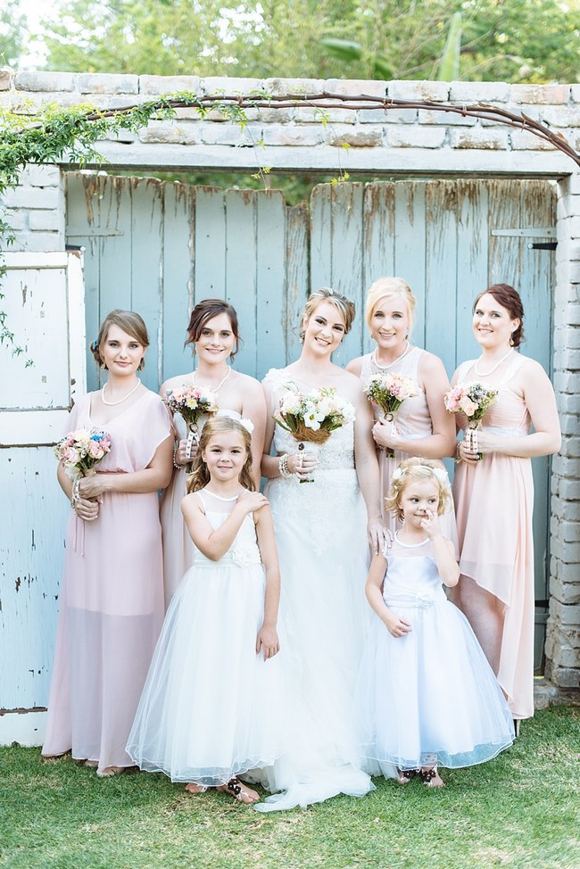 Blush Bridesmaids Dresses  :: Pretty paper Flower, Rustic Blush Farm Wedding :: South Africa :: Louise Vorster Photography :: Seen on ConfettiDaydreams.com