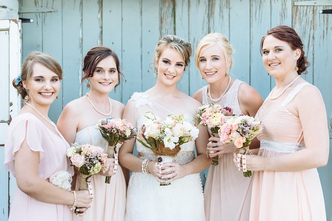 Bridesmaids  :: Pretty paper Flower, Rustic Blush Farm Wedding :: South Africa :: Louise Vorster Photography :: Seen on ConfettiDaydreams.com