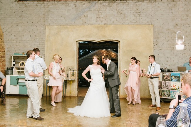 Wedding Dress Change:: Pretty paper Flower, Rustic Blush Farm Wedding :: South Africa :: Louise Vorster Photography :: Seen on ConfettiDaydreams.com