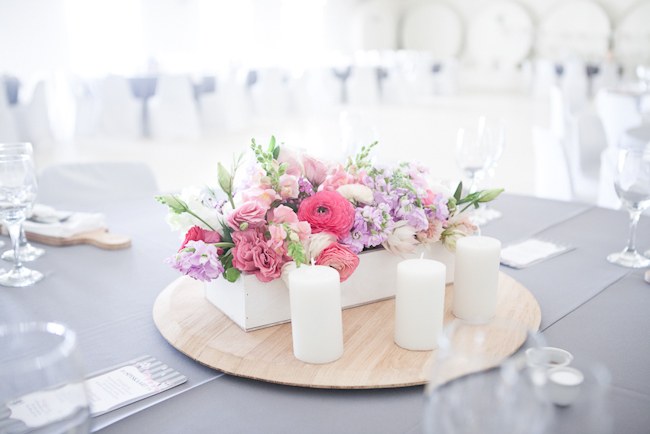 Pink, lavender and white floral centerpiece - wedding decor  :: Pretty Pastel and Powder Blue DIY South African Wedding captured by Nadine Aucamp Photography :: Published on Confetti Daydreams Wedding Blog  