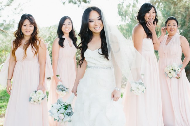 Bridesmaids | Dreamy Blush Pink Grey California Wedding | Marianne Wilson Photography via ConfettiDaydreams.com