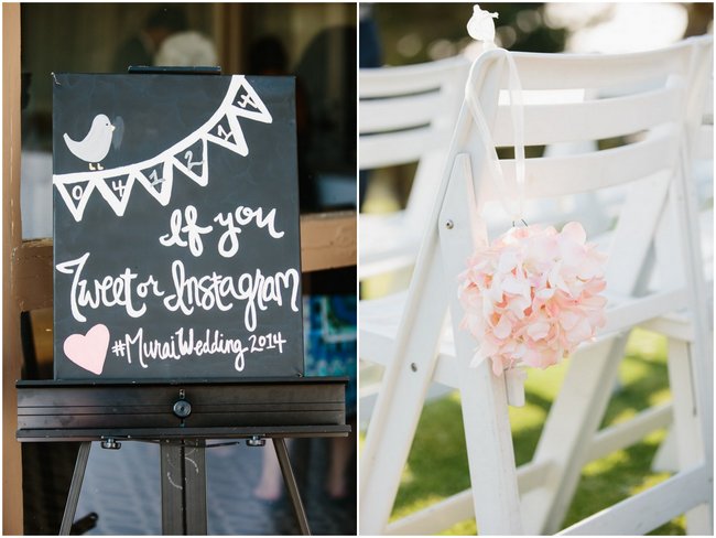 Instagram Sign - Outdoor Wedding Ceremony | Dreamy Blush Pink Grey California Wedding | Marianne Wilson Photography via ConfettiDaydreams.com