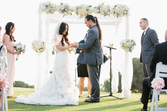 Outdoor Wedding Ceremony | Dreamy Blush Pink Grey California Wedding | Marianne Wilson Photography via ConfettiDaydreams.com