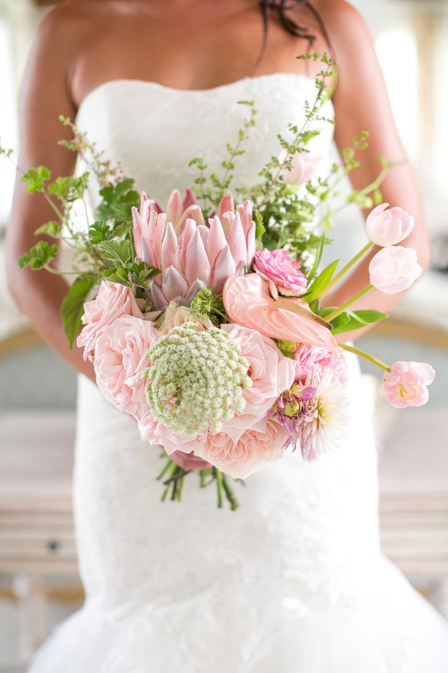 Perfect Sprint Protea Bouquet by Anli Wahl / Totally Gorgeous Glitter Blush Pink Gold South African Wedding / Adene Photography /