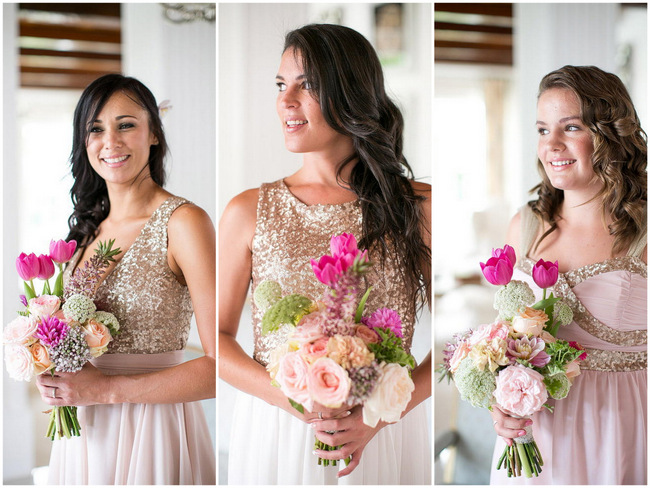 Gold Sequin and Blush mismatched bridesmaids dresses / Totally Gorgeous Glitter Blush Pink Gold South African Wedding / Adene Photography /