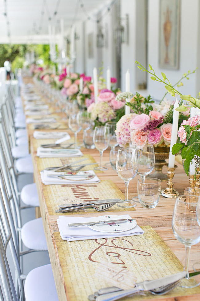 Wedding Decor: Outdoor Spring Tablescape / Totally Gorgeous Glitter Blush Pink Gold South African Wedding / Adene Photography /