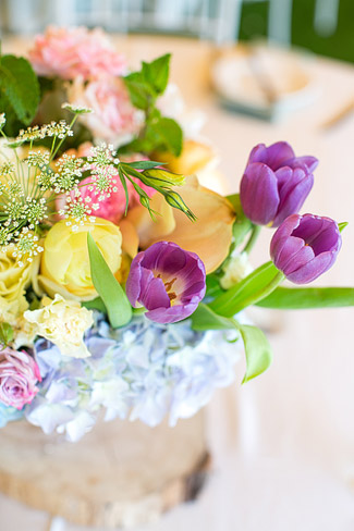  Bright Yellow Purple Pink Tulip Garden Wedding Floral Table Decor at Olive Rock// Adene Photography // Anli Wahl Flowers