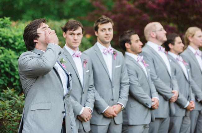 Groom and groomsmen // Old Southern Charm Garden Wedding in Pink and Gray // JoPhoto 
