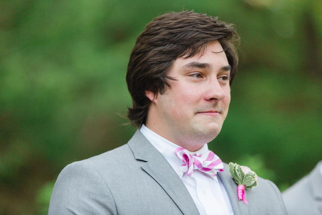 Emotional Groom // Old Southern Charm Garden Wedding in Pink and Gray // JoPhoto 