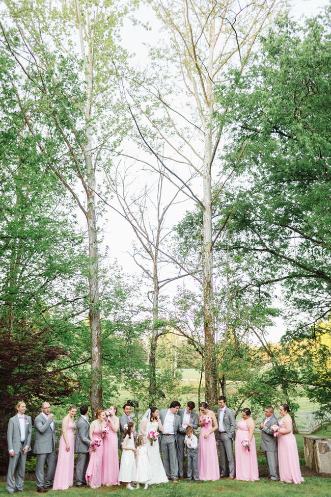 Wedding Party Group Portrait // Old Southern Charm Garden Wedding in Pink and Gray // JoPhoto 