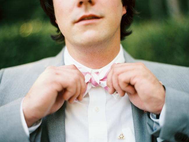 Groom Bowtie // Old Southern Charm Garden Wedding in Pink and Gray // JoPhoto 