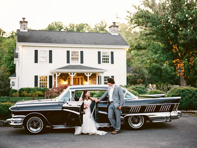 Vintage Car // Old Southern Charm Garden Wedding in Pink and Gray // JoPhoto 