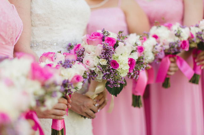 Bridesmaids Bouquets // Old Southern Charm Garden Wedding in Pink and Gray // JoPhoto 