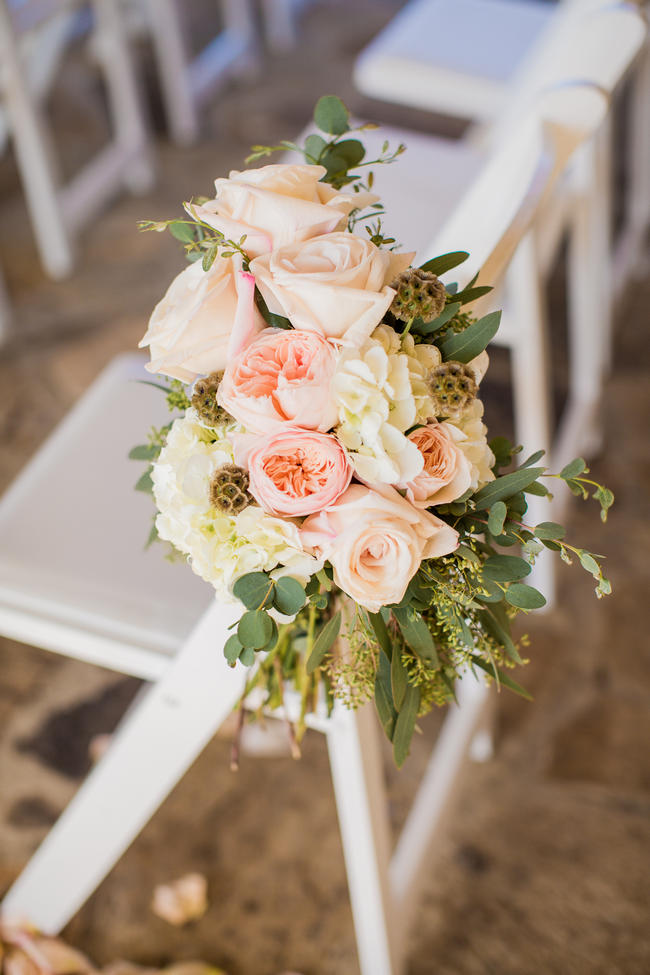 Floral Aisle Chair Decorations // Rustic Country Wedding in Blush Navy // Meet The Burks Photography