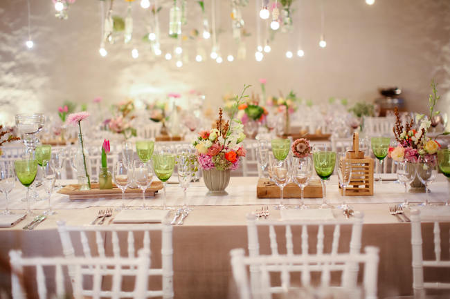 Hanging Floral Decor & Tablescape // Reception Decor // Colourful Nooitgedacht Wedding on a rainy South African day // Nikki Meyer photography