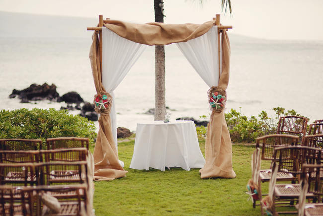 Wedding Arch //Maui Beach Wedding Ceremony // Rustic Coral & Mint Destination Beach Wedding // BellaEva Photography