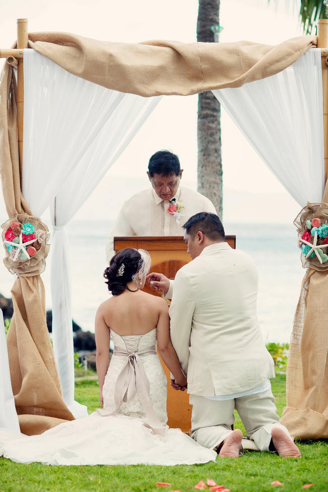 Maui Beach Wedding Ceremony // Rustic Coral & Mint Destination Beach Wedding // BellaEva Photography