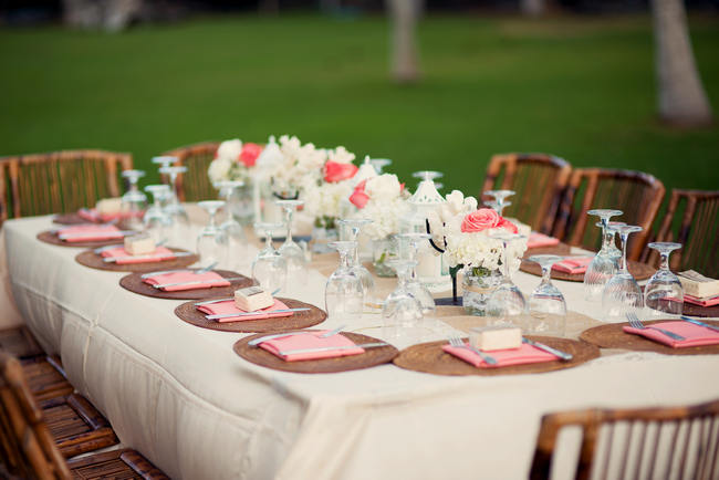 Tablescap // Rustic Coral & Mint Destination Beach Wedding Reception // BellaEva Photography