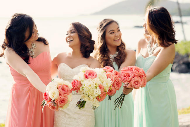 Romantically Rustic Coral & Mint Maui Destination Beach Wedding // BellaEva Photography
