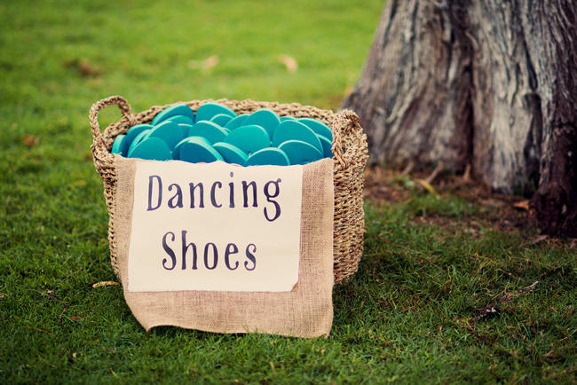 Burlap Dancing Shoes Sign // Rustic Coral & Mint Destination Beach Wedding Reception // BellaEva Photography