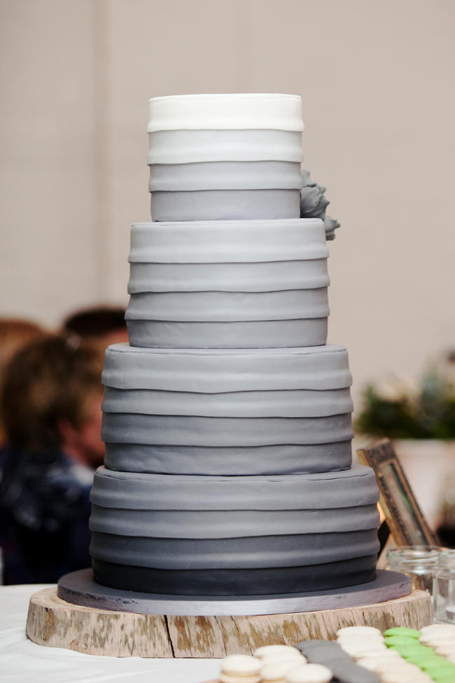 Tiered Gray Ombre Wedding Cake // Organic Grey and Green Wedding Reception Decor at Silvermist, Cape Town // Moira West Photography