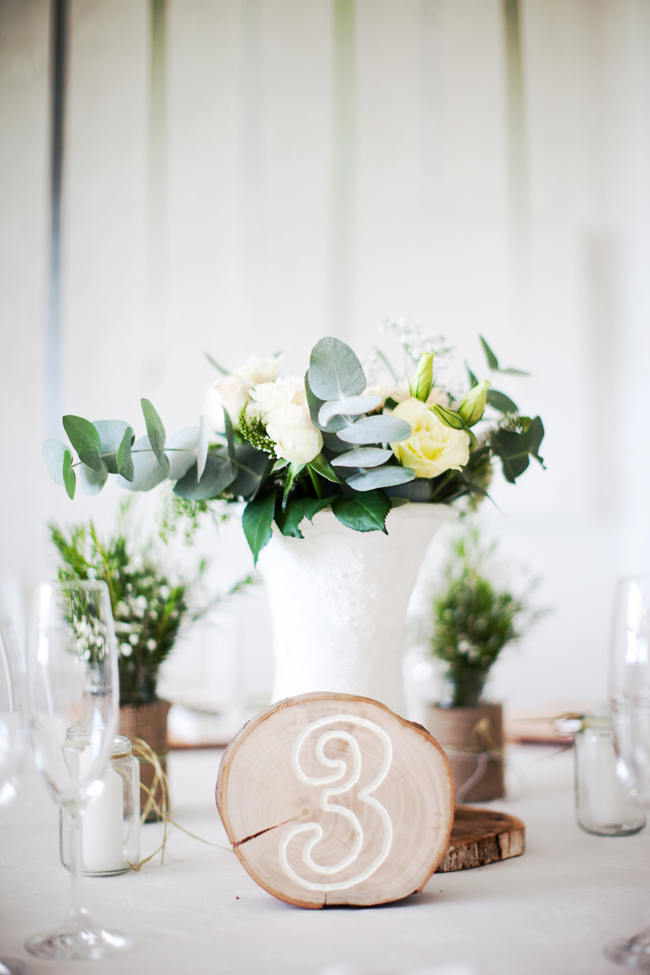 Wood Slab Table Numbers // Organic Grey and Green Wedding Reception Decor at Silvermist, Cape Town // Moira West Photography