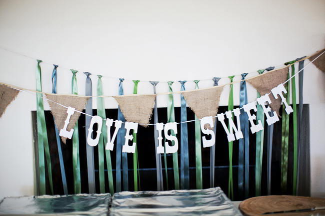 Love is Sweet Bunting Sign // Organic Grey and Green Wedding Reception Decor at Silvermist, Cape Town // Moira West Photography