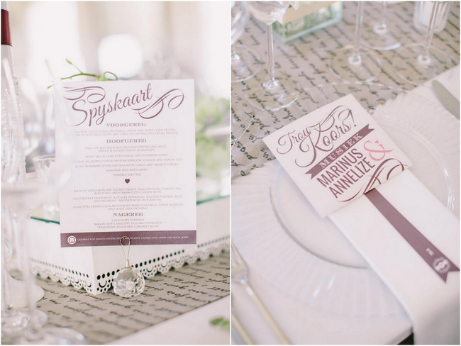 menus // Elegant Grey and Burgundy Vintage Wedding Decor at Nantes Estate // Charlene Schreuder Photography