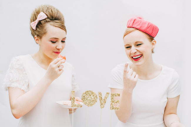 Glitter LOVE Cake Topper // Cute Pink and White Retro, Sixties- Inspired Wedding Ideas // Ping Photography 