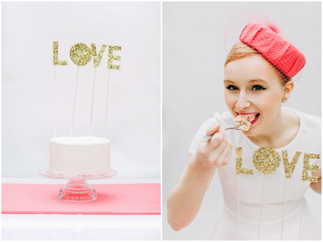 Glitter LOVE Cake Topper // Cute Pink and White Retro, Sixties- Inspired Wedding Ideas // Ping Photography 