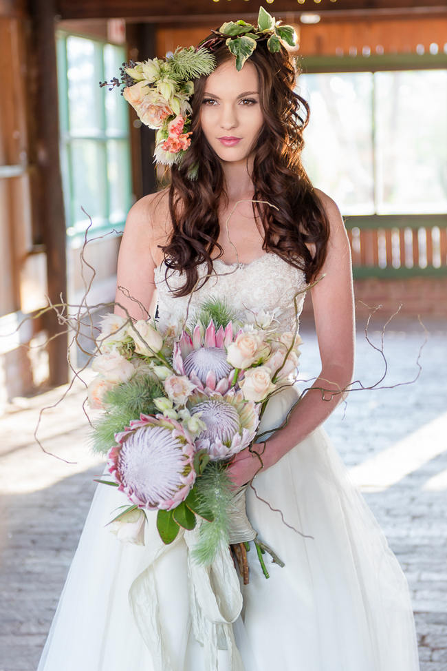 Peach Rose and Blush Protea Rustic Bouquet // Rustic Fall Wedding Ideas // Lightburst Photography // Flowers: Dear Love Events