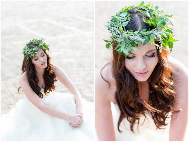 Winter Floral Wreath Green Flower Crown // Rustic Fall Wedding Ideas // Lightburst Photography // Flowers: Dear Love Events //