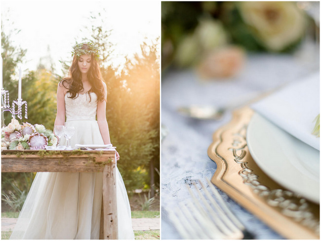 Rustic Elegance Gold table setting // Rustic Fall Wedding Decor Ideas // Lightburst Photography // Flowers: Dear Love Events // Rosemary Hill Venue